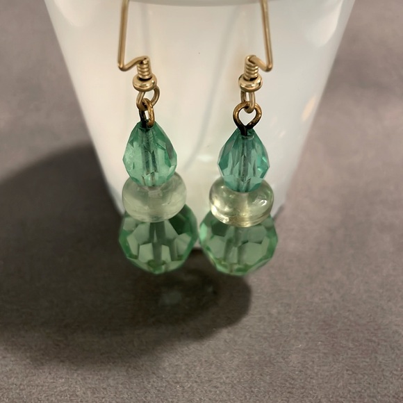 Green Austrian 3 Crystal Earrings - Picture 2 of 4